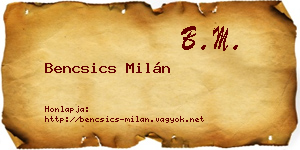 Bencsics Milán névjegykártya
